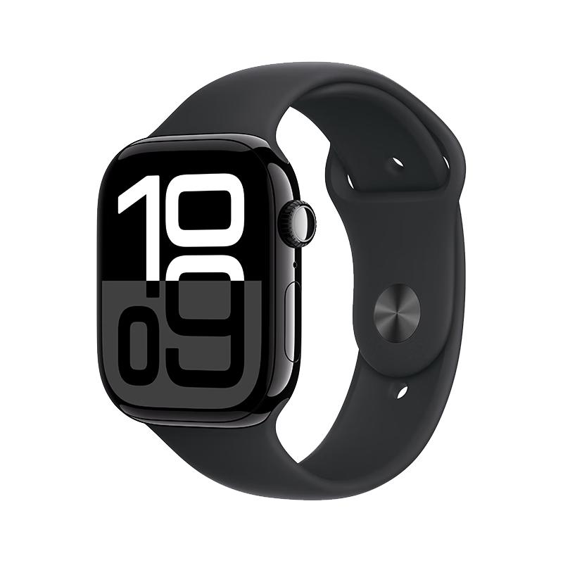 Apple Watch Series 10 智能手表 GPS款 46mm 亮黑色铝金属表壳 黑色橡胶表带 M/L 1859.