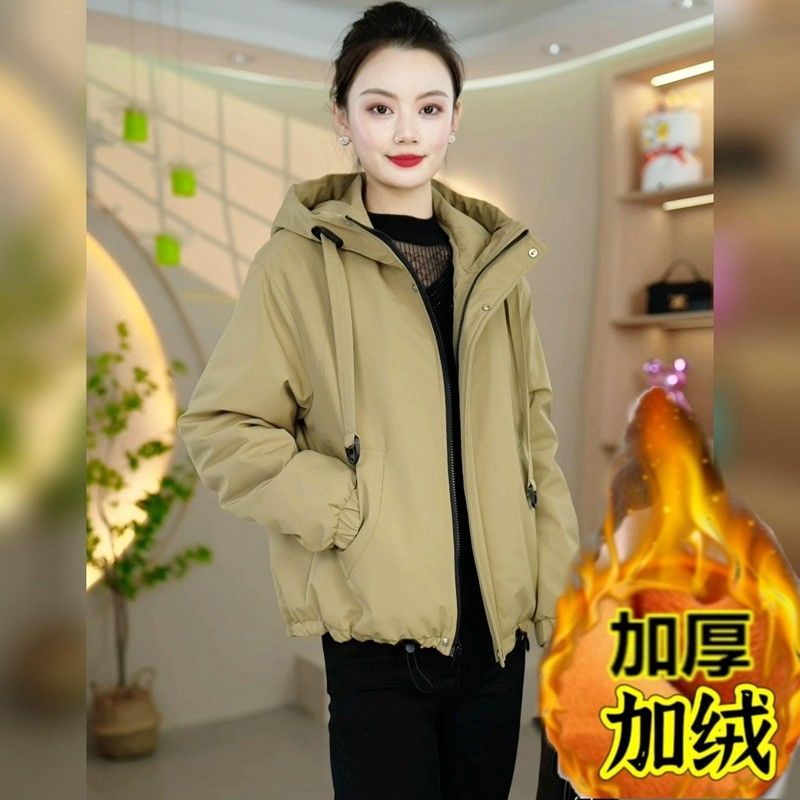 百亿补贴：SNOW WARM 雪暖 2024冬季加绒加厚短款派克服拉链真兜帽款减龄纯色