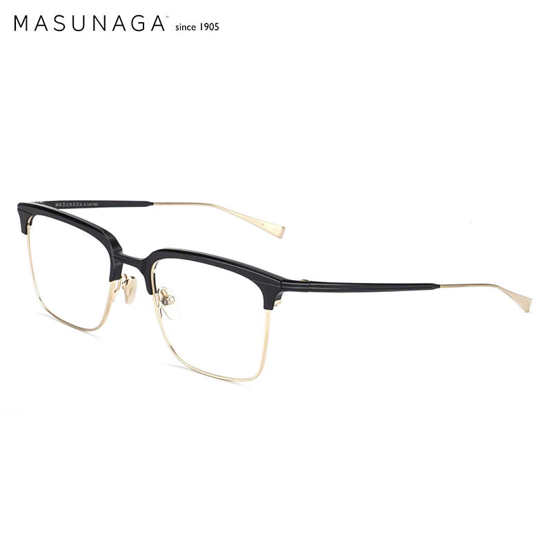 masunaga 增永眼镜男女复古全框眼镜架配镜近视光学镜架WALDORF #29 黑眉金架 340