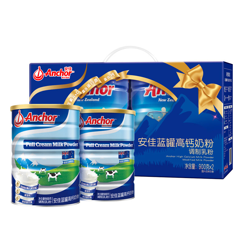 Anchor 安佳 高钙高蛋白 全脂奶粉900g*2罐 新西兰进口奶源 111.41元（需用券）