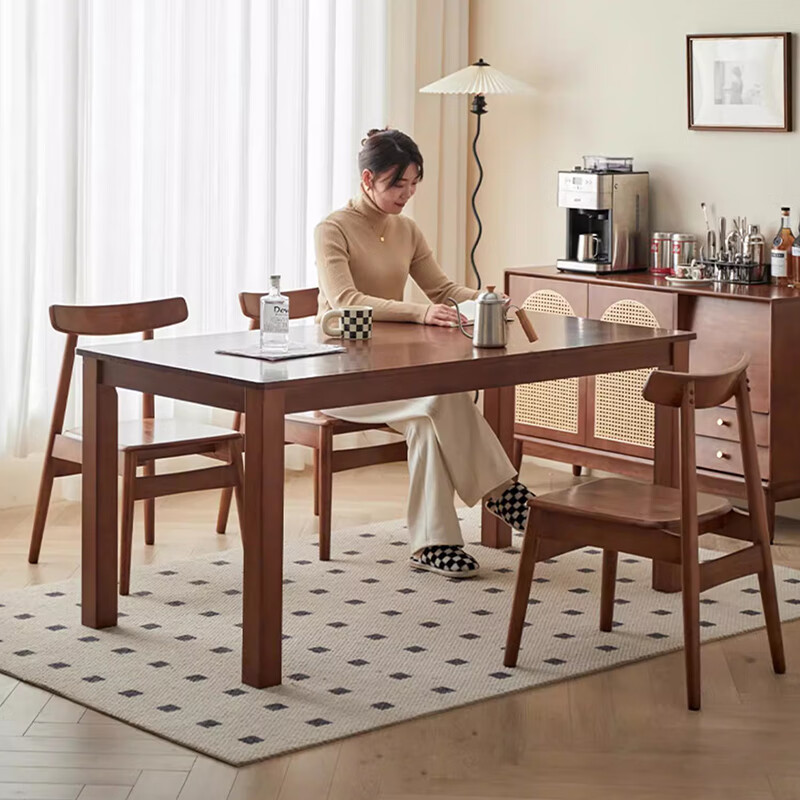 席豪实木餐桌家用现代简约饭桌小户型餐桌椅组合长方形大板桌黑色桌子 胡桃色1.2米单桌 380.4元（需用券）