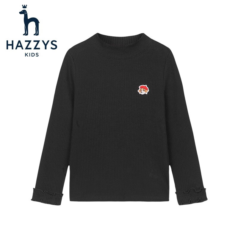 HAZZYS 童装女童针织衫长袖半高领打底衫纯色 钻石黑 105 119元（需用券）