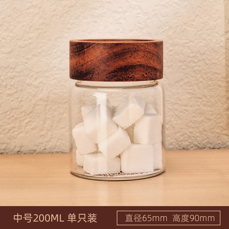 CRISTALGLASS 格娜斯 日式相思木带盖茶叶咖啡豆密封罐食品级玻璃瓶子保存罐