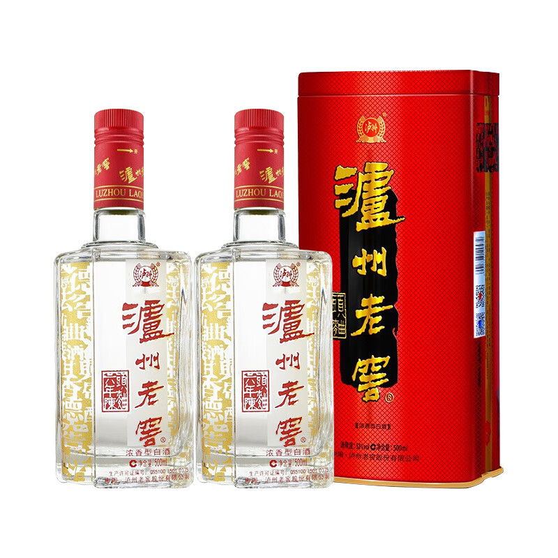 PLUS会员：LUZHOULAOJIAO 泸州老窖 六年窖头曲 浓香型白酒 52度 500mL 2瓶 送礼袋 1