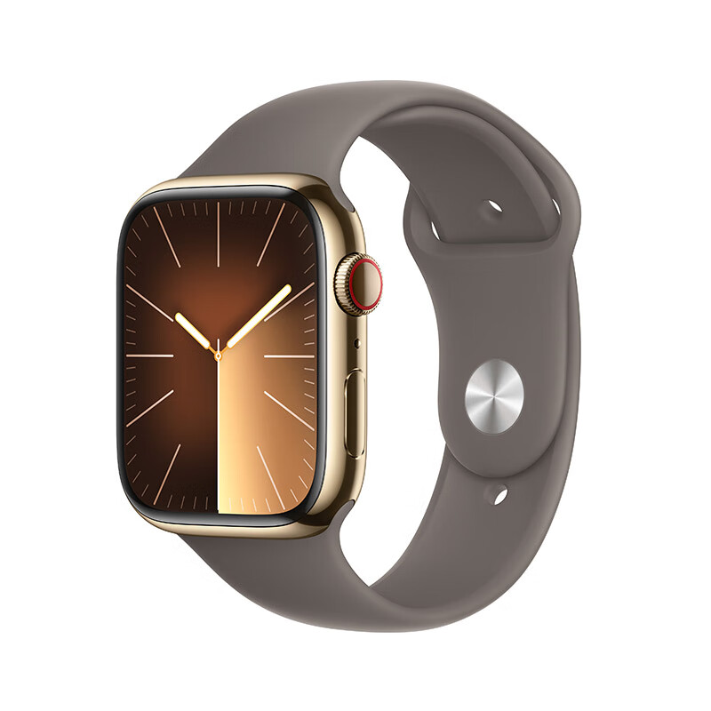 Apple Watch Series 9 智能手表45毫米金色不锈钢表壳陶土色运动型表带S/M【蜂窝
