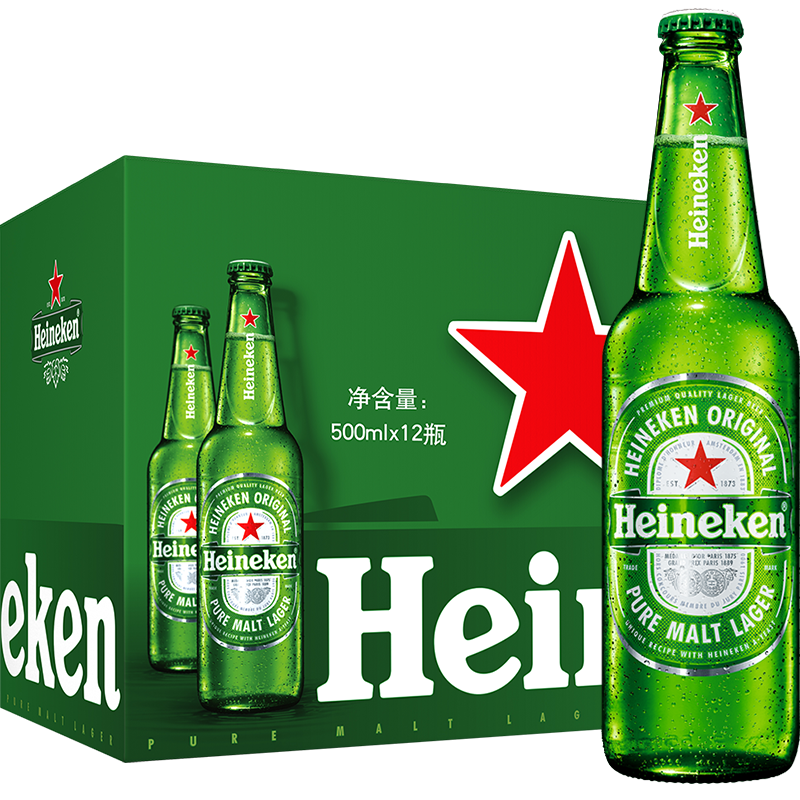 plus会员：喜力经典500ml*12瓶整箱装 喜力啤酒Heineken 77元