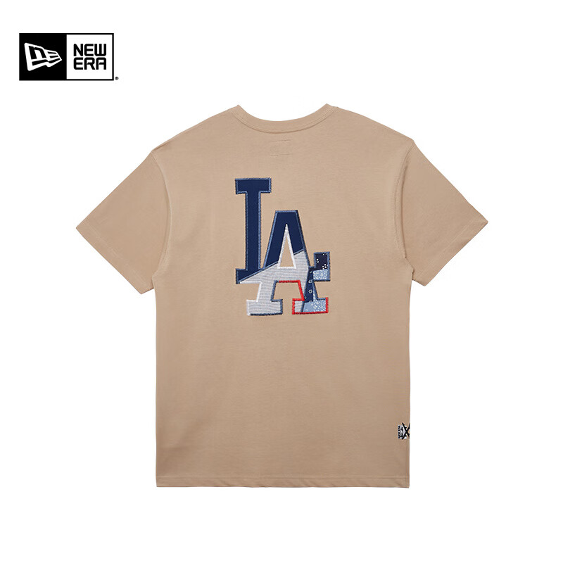 NEW ERA 纽亦华 2024春夏MLB男女NY LA撞色刺绣圆领短袖T恤潮 -卡其色 M 332元（需