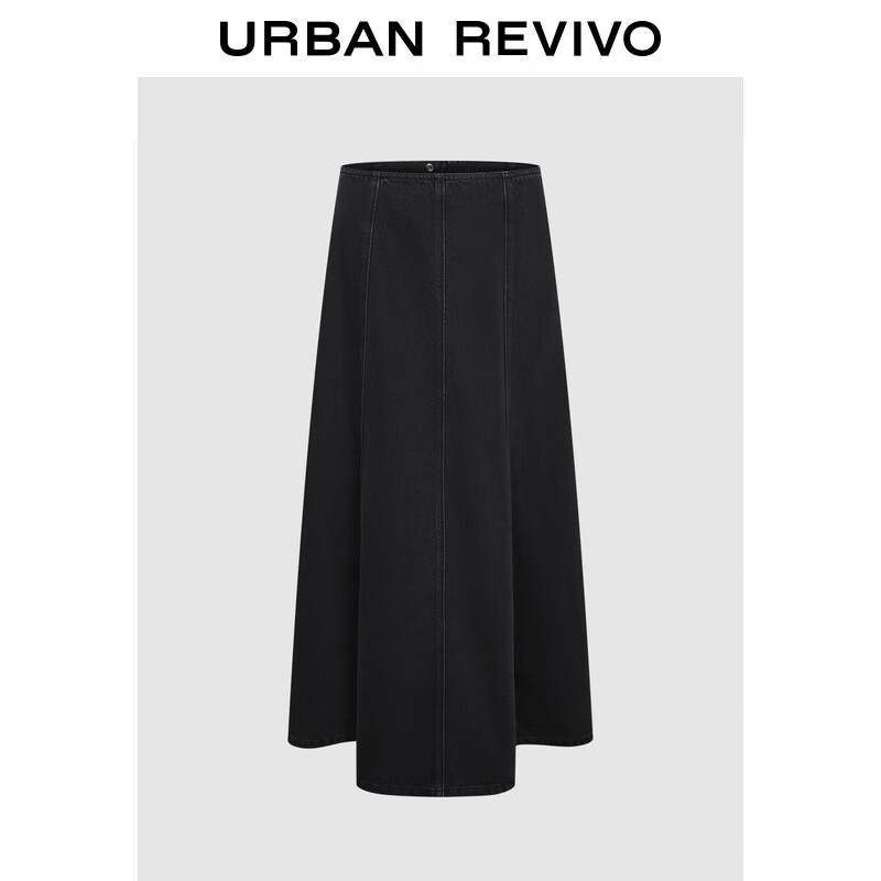 URBAN REVIVO UR2024秋季女装复古休闲百搭高腰A字牛仔半裙UWM840093 正黑 M 249元（