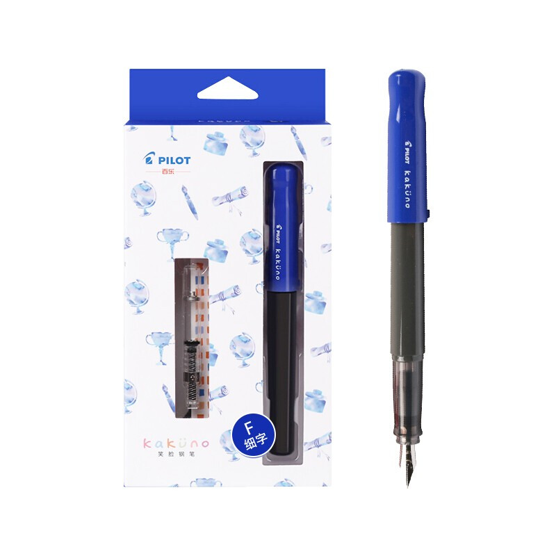 PILOT 百乐 kakuno系列 FKA-1SR 钢笔 蓝色黑杆 F尖 墨囊+吸墨器盒装 64.28元（需用