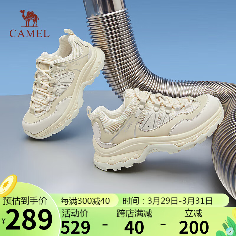 CAMEL 骆驼 户外休闲鞋女撞色拼接网面绑带运动鞋 L24S229089 米色 35 285元