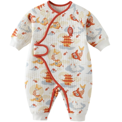 新生婴儿衣服秋冬季夹丝哈衣中国风满月服周岁新年礼服宝宝连体衣 19.5元(