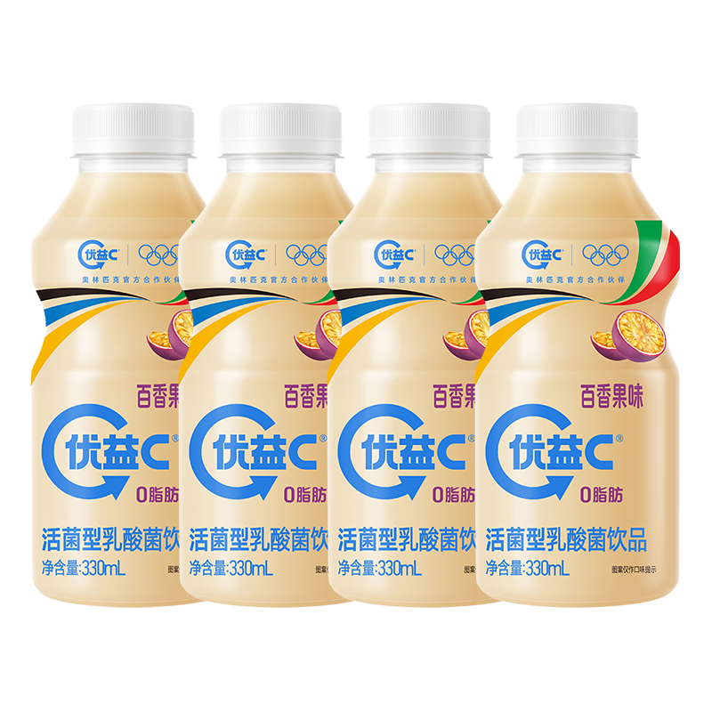 再降价、plus:蒙牛优益C0脂活性益生菌乳酸菌饮料百香果味330ml*4 冷藏拍4件 40