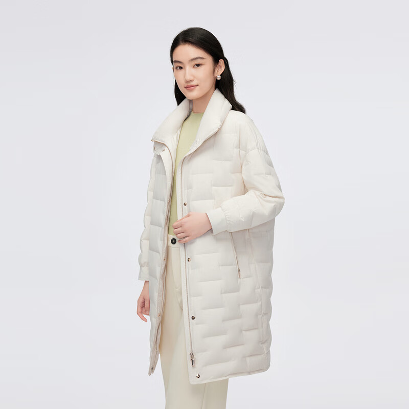 波司登 轻薄鹅绒羽绒服女中长款90绒收腰商务通勤保暖翻领外套 443.08元