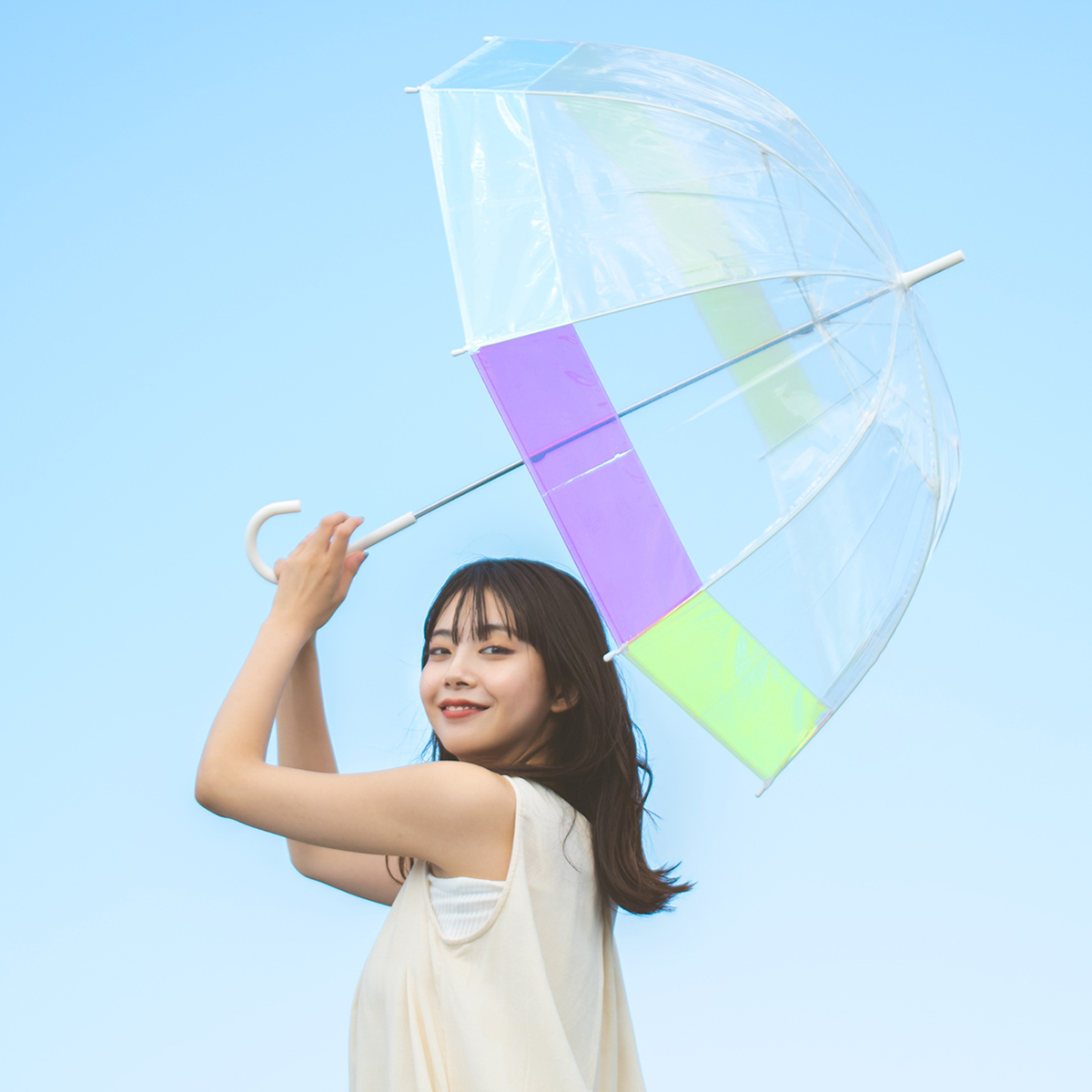 Wpc. 2021新款Wpc.日系炫彩浪漫梦幻美丽彩虹色极光伞透明长柄雨伞 100元（需