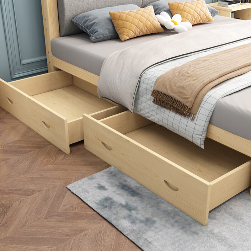 意米之恋 实木床现代简约家用双人床卧室家具储物床 床下两抽抽屉 JY-11 189