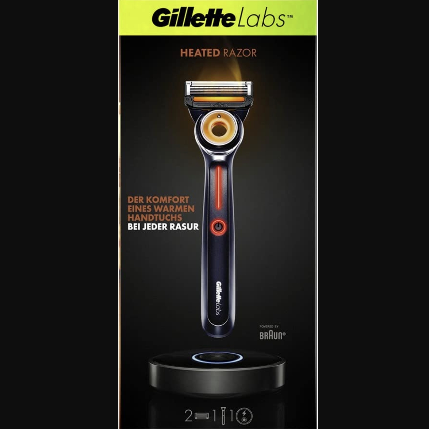 移动专享：Gillette 吉列 实验室加热剃须刀 男士 1 手柄 2 刀片加热剃须刀 带