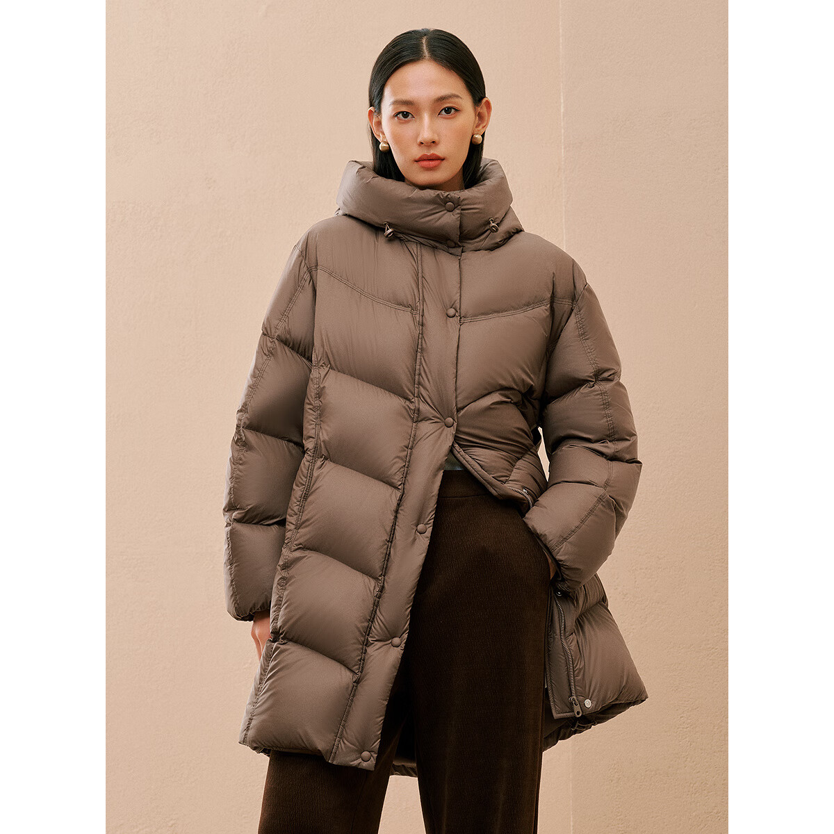 太平鸟 女装轻羽绒合集反季清仓白鸭绒羽绒服简约时尚短款中长款 咖色连