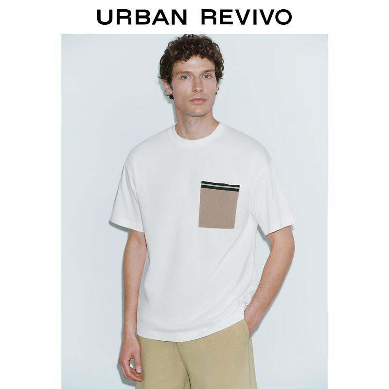 URBAN REVIVO UR2024夏季男装时尚休闲简约撞色口袋短袖T恤UMF440123 本白 XS 58.97元
