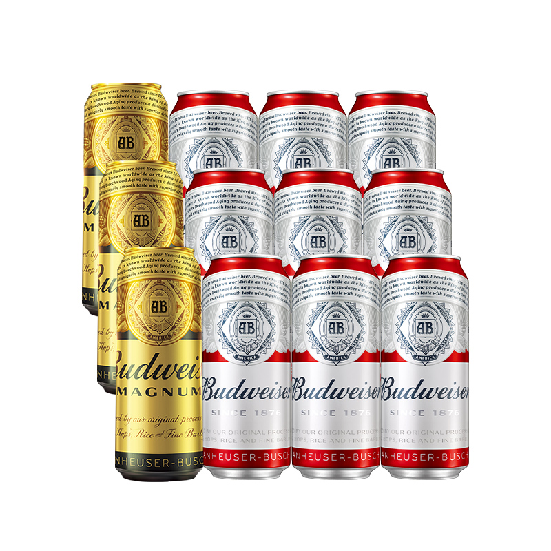 Budweiser 百威 啤酒整箱经典醇正拉格450ml*9听+黑金500ml*3听 55.8元（需用券）