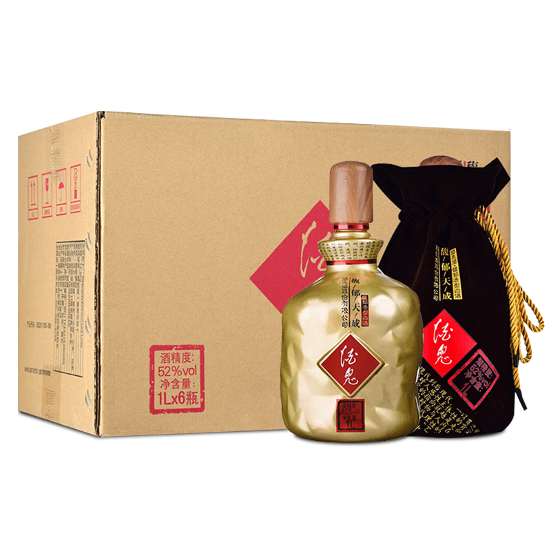 酒鬼 JIUGUI） 馥郁天成 馥郁香型 高度白酒 大容量 52度 1L 6瓶 ￥1190