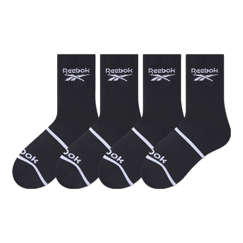 Reebok 锐步 10A抗菌潮搭运动袜 透气吸汗弹力束腰高筒袜 4黑 均码 19.9元（需