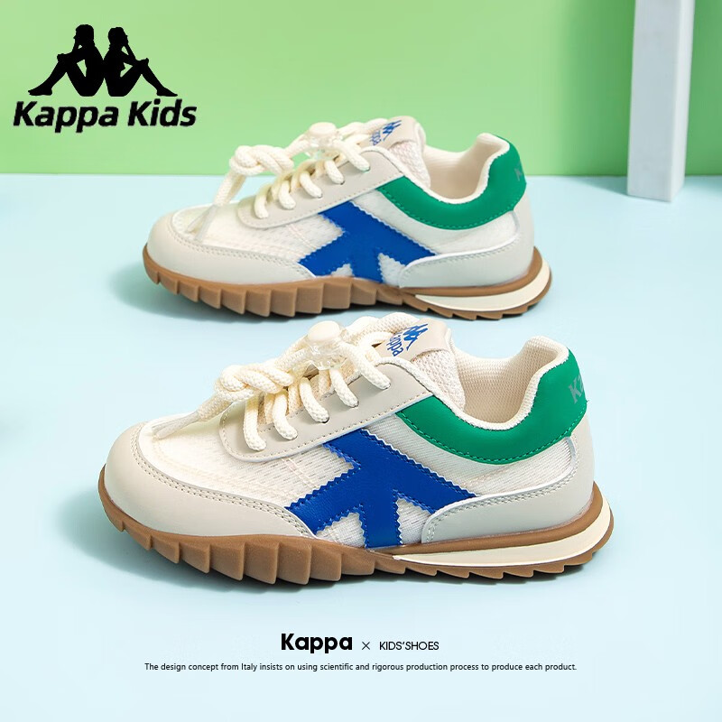 需抢券、PLUS会员：Kappa Kids 卡帕 儿童运动鞋 006C绿/兰|网面鞋|春夏款 27码 77.