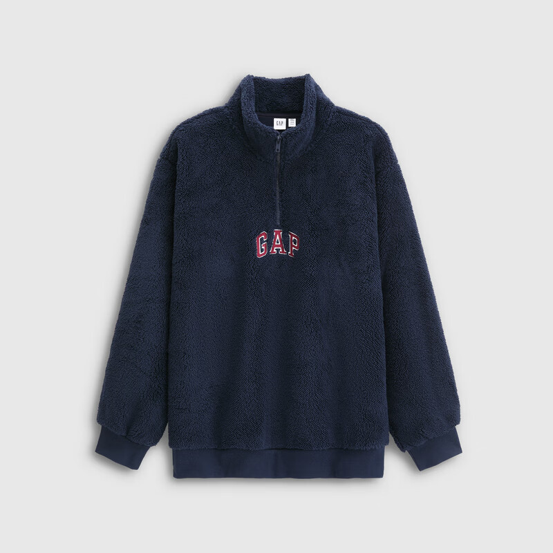 盖璞 GAP 男女装新款logo刺绣抱抱绒半拉链卫衣 89元(需领券)