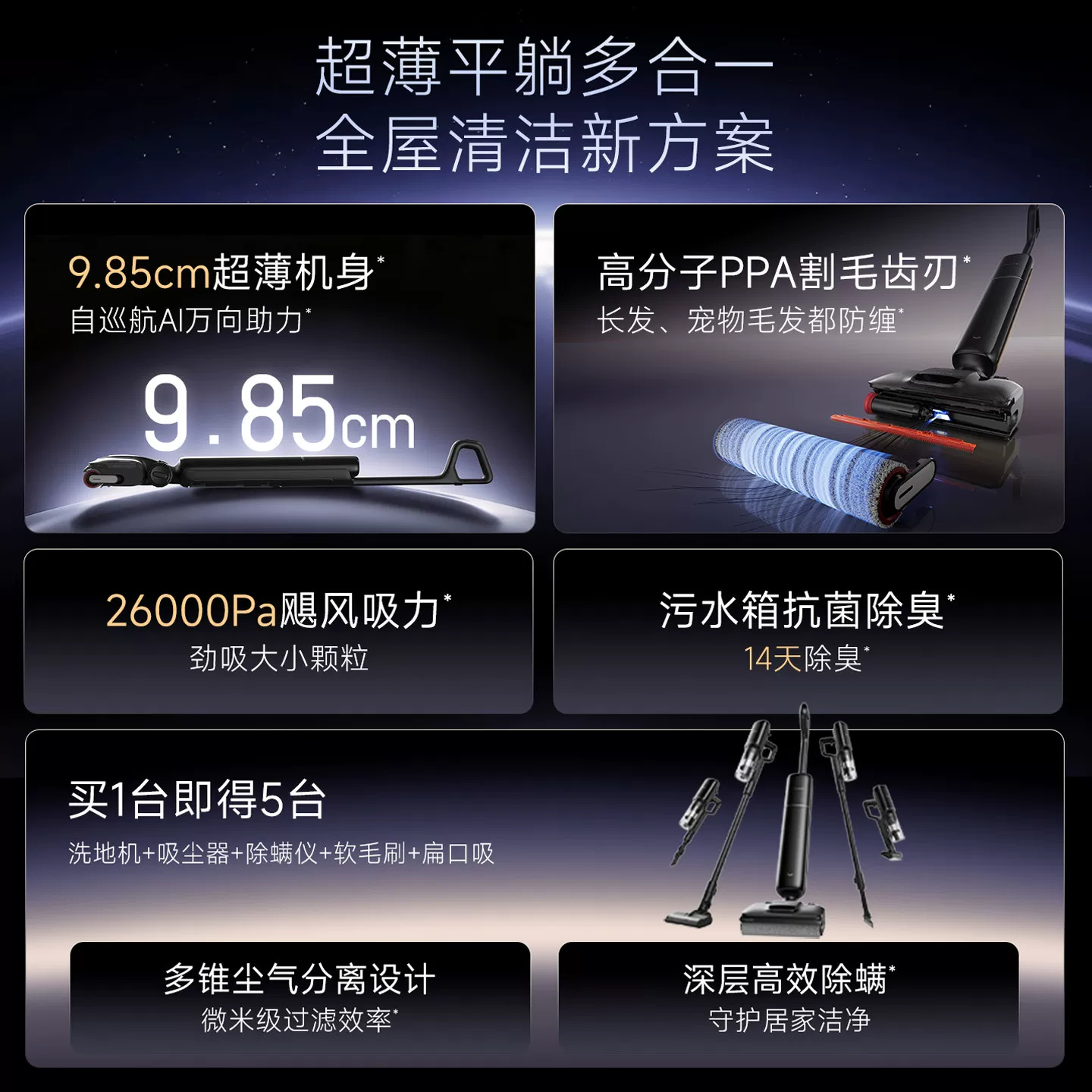 追觅 5合1洗地机吸尘洗地除螨一体除菌热洗烘T60Mix 2599.3元 - 线报酷