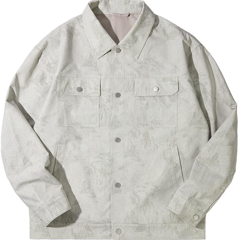 海澜之家 夹克男25山不在高系列翻领外套男秋季送爸爸 浅灰花纹98 4XL 190/108B