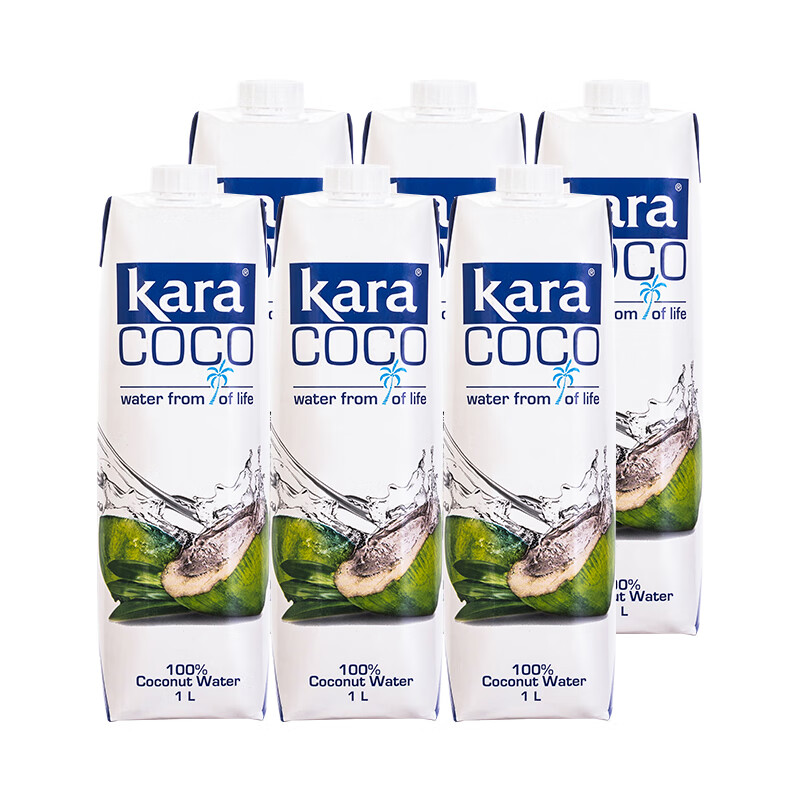 佳乐 KARA100%椰子水1L*6瓶 含电解质 快速补水进口果汁饮料0脂低卡 90.72元（需