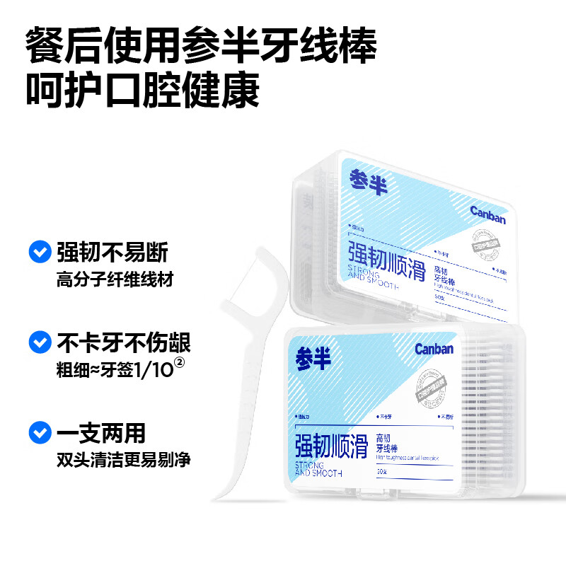 PLUS会员：参半 圆线高韧护理牙线棒 50支/盒 7.09元（折7.09元/件，需买3件，