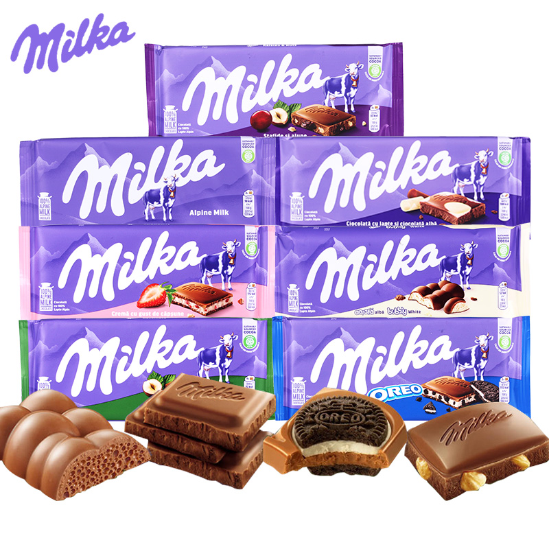 Milka 妙卡 德国进口milka妙卡气泡牛奶巧克力100g榛子奥利奥草莓夹心巧克力 4.