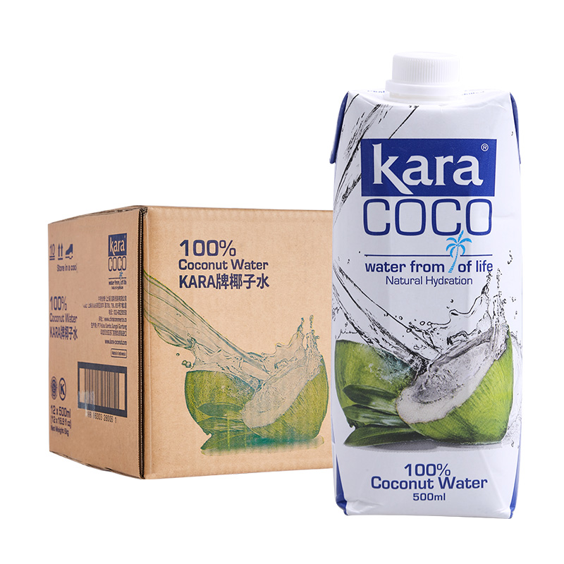 KARA 印尼进口Kara果汁饮料100%椰子水500ml*12瓶整箱天然电解质水0脂 97.85元