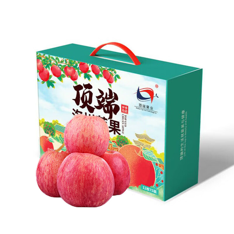 PLUS会员：顶端果业 洛川红富士苹果 12枚礼盒装(果径75mm) 36.4元