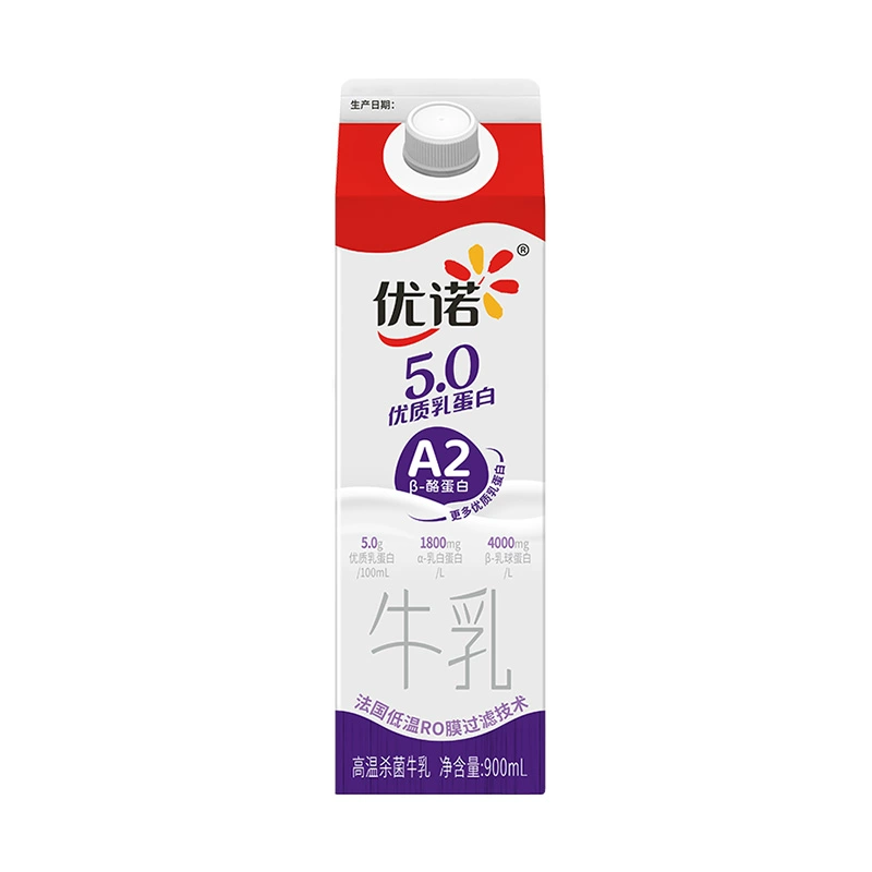 优诺 A2奶源5.0g优质乳蛋白高钙纯牛奶900ml ￥91