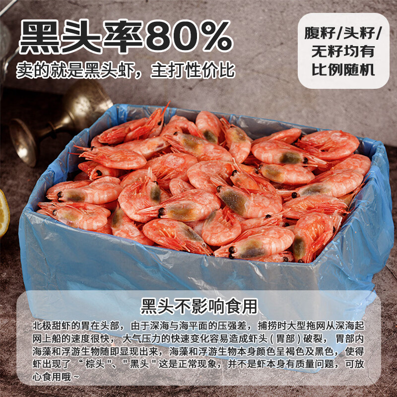 仁豪水产 海藻黑头虾北极甜虾 90/130规格 135-195只/盒 净重3斤 56.9元 - 清风线报