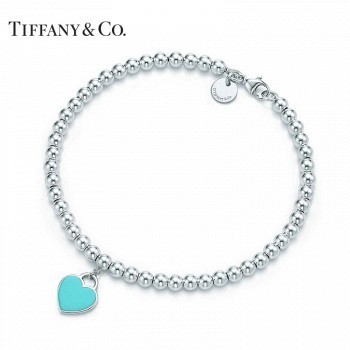 Tiffany&Co. 蒂芙尼 Return系列 26659604 蓝色珐琅心形吊坠手链 