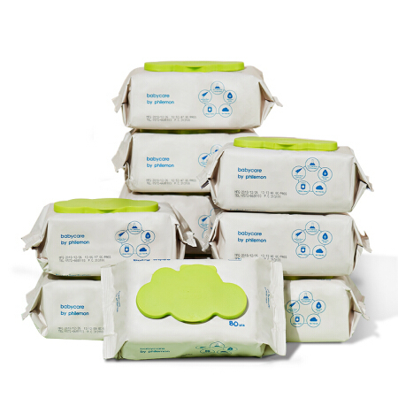 babycare 婴儿手口湿巾新生儿湿纸巾带盖 80抽-10包 68.9元（需买2件，需用券）