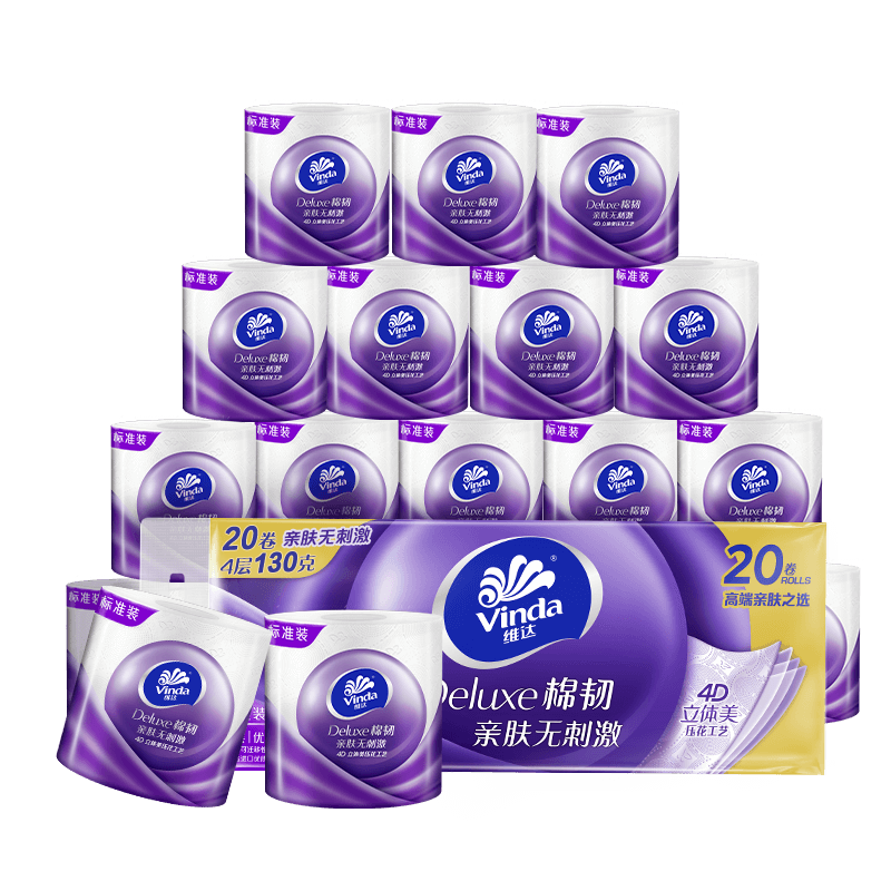 plus会员: 维达 棉韧立体美 130g 4层 有芯卷纸 20卷 17.55元/件（共87.75元）