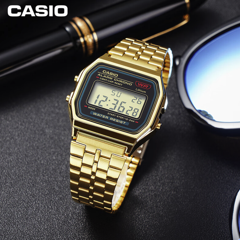 移动端、京东百亿补贴：CASIO 卡西欧 手表复古小方块小金表运动电子学生日