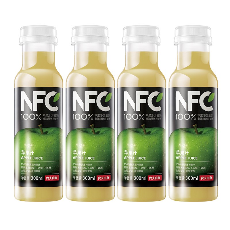 NONGFU SPRING 农夫山泉 NFC果汁饮料（冷藏型）100%鲜果压榨苹果汁 300ml*4瓶 18.22