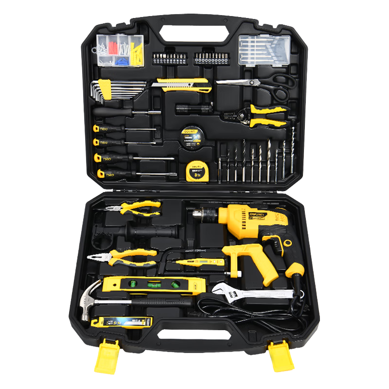 得力 家用多功能五金工具箱冲击电钻套装65件电工木工综合维修组套 539元