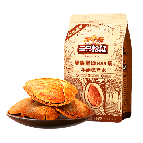 三只松鼠 手剥巴旦木 500g 袋装 18.9元