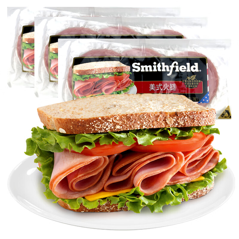 Smithfield 国产圆形美式火腿片450g 冷藏无淀粉火腿 三明治汉堡早餐食 33.07元