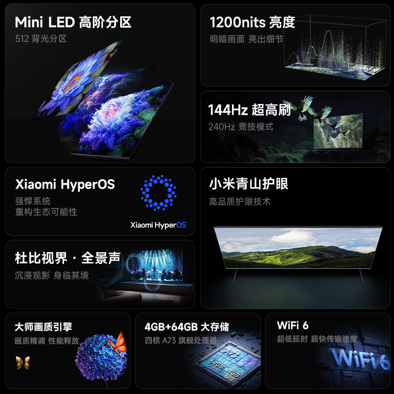 Xiaomi 小米 电视S 75 MiniLED 高阶分区 144Hz超高刷平板电视 4094元