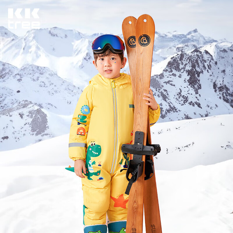 kocotree kk树 儿童滑雪服连体 黄色小恐龙 单滑雪服S 159.9元（需用券）