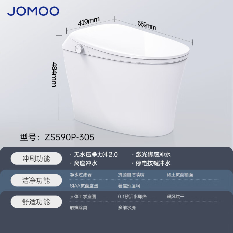 JOMOO 九牧 无水压限制智能马桶 ZS590P 1632.42元包邮（双重优惠）