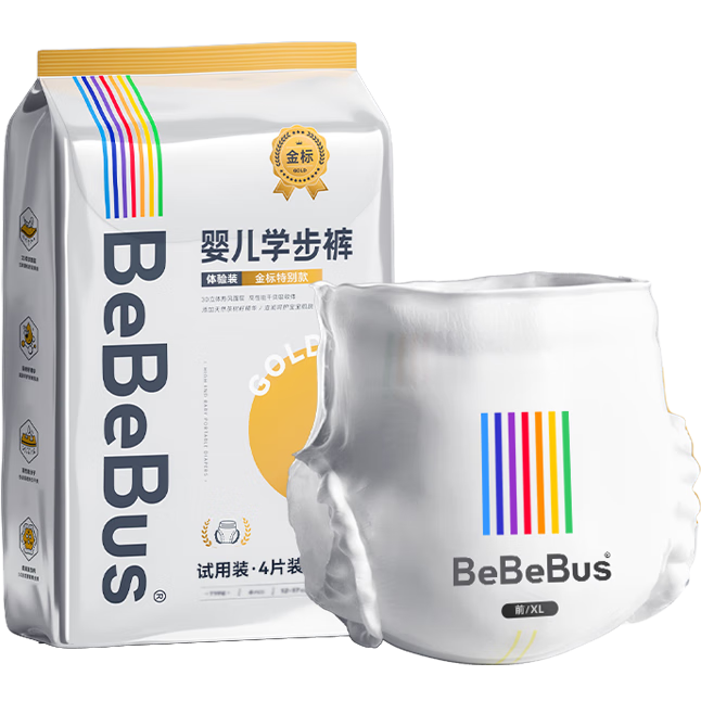 bebebus金标茶树精华成长裤试用装XL4片(12-17kg)透气超薄/限购一包 4.5元