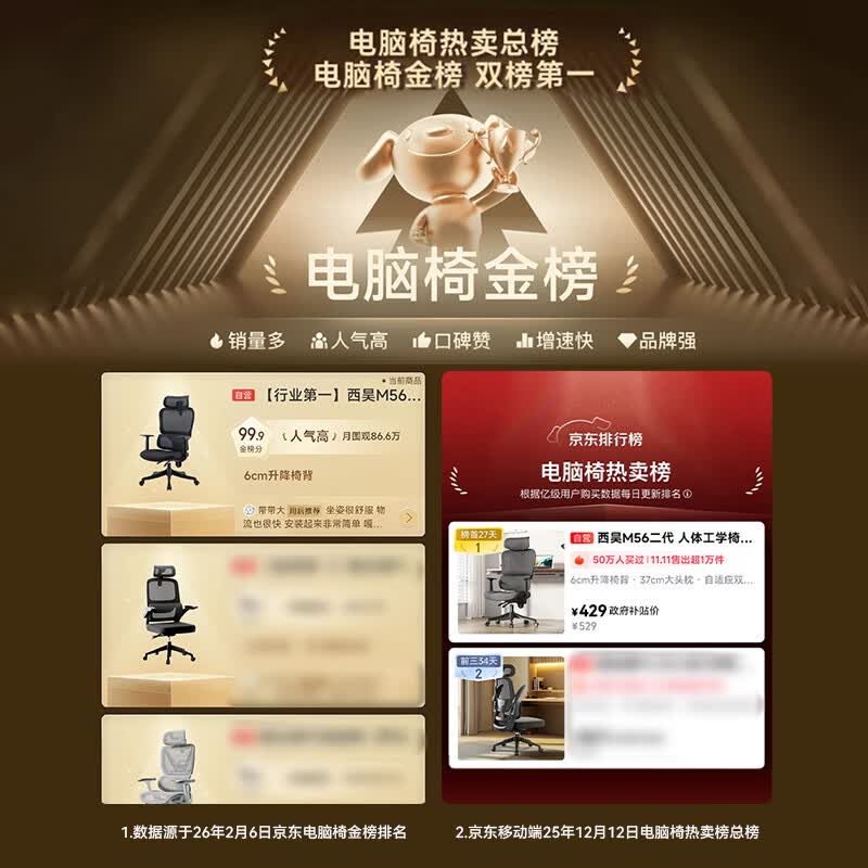 西昊 M56-101人体工学电脑椅 黑色 固定扶手款 398.63元 - 线报酷