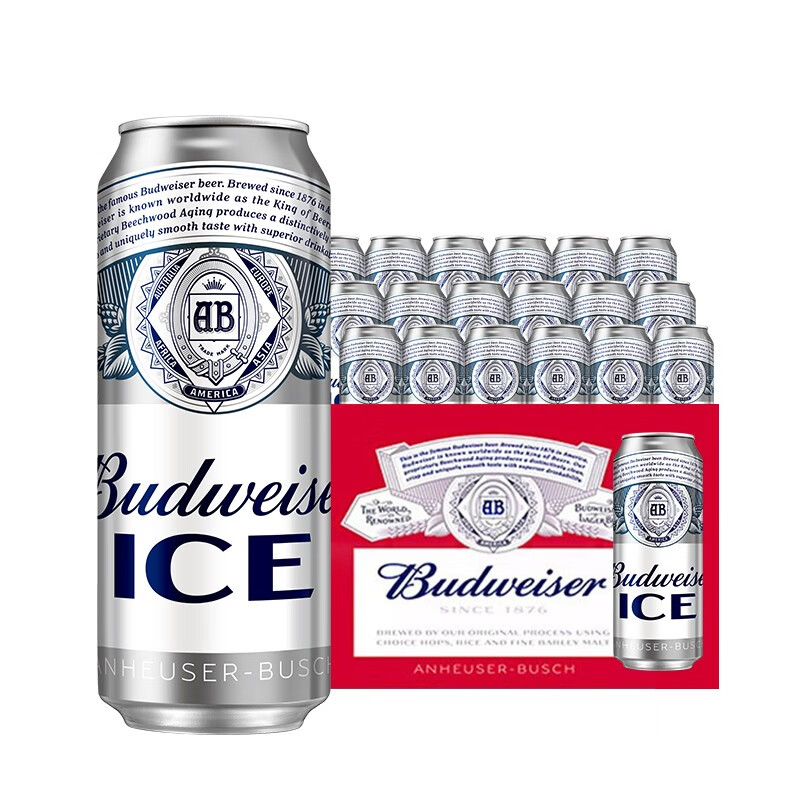 Budweiser 百威 ICE 醇正清爽冰啤 500ml*18听整箱装罐啤冰酿 74元（需用券）